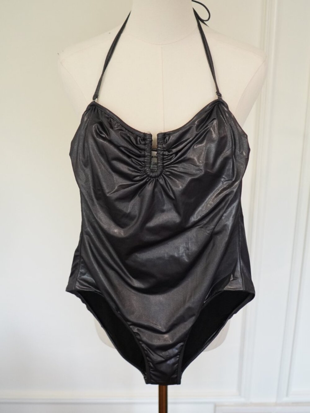 Zadig & Voltaire Lumière Swimsuit Metallic Black Padded One Piece Wings NWT Sz 6